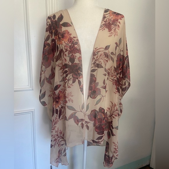 i.Joah Other - i.Joah semi sheer large floral print fall color open front high low kimono L